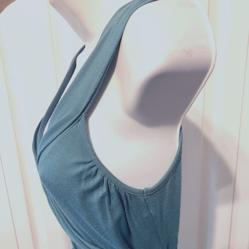 Banana Republic Sleeveless Summer Tie Waist Top-Sz. Med-Teal/Stretch-V Neck- - Picture 7 of 13